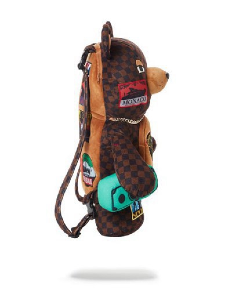 Brown Sprayground Global Mogul Moneybear Teddybear Backpacks | 60815-IHTY