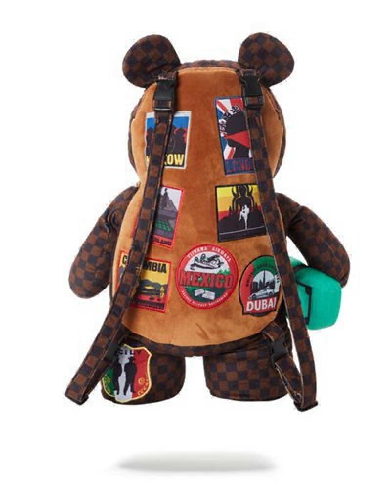 Brown Sprayground Global Mogul Moneybear Teddybear Backpacks | 60815-IHTY