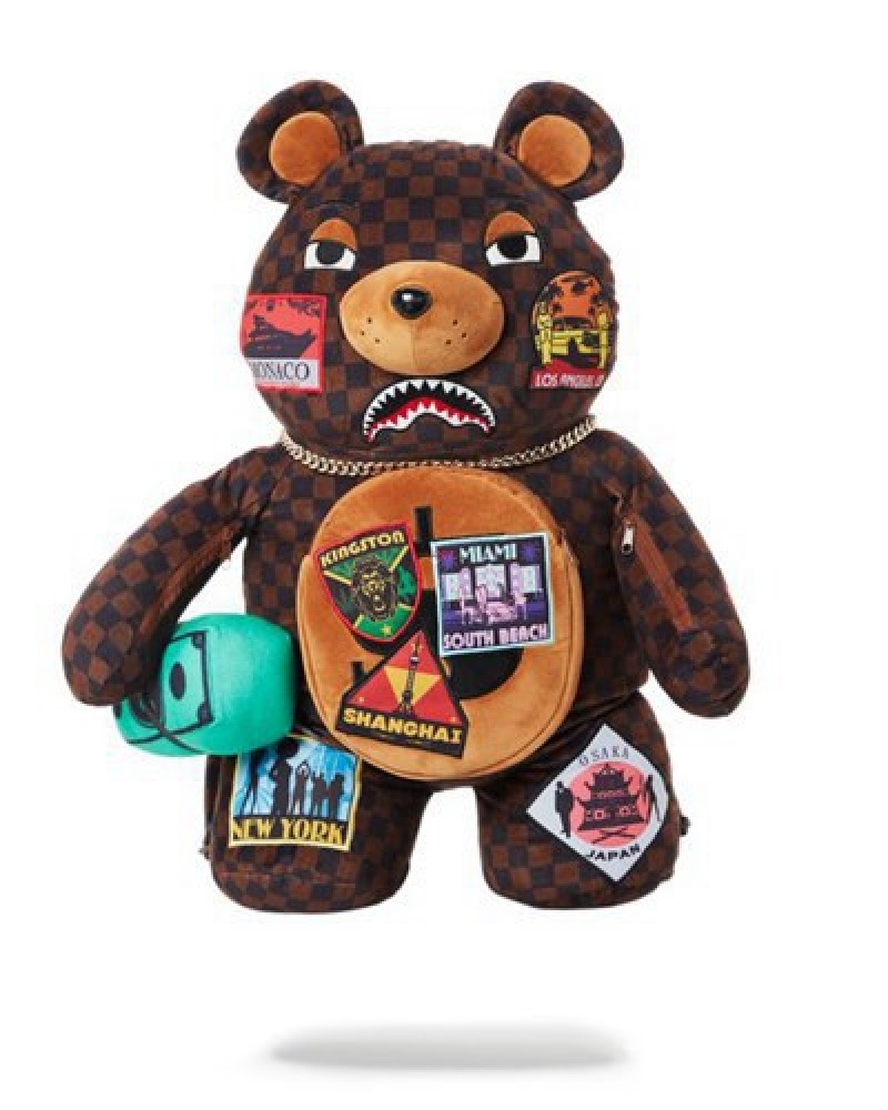 Brown Sprayground Global Mogul Moneybear Teddybear Backpacks | 60815-IHTY