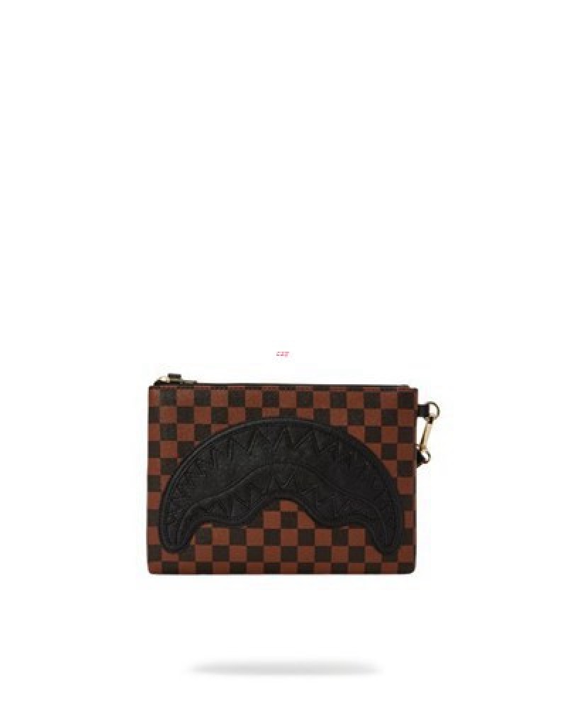 Brown Sprayground Henny Lock Sharks In Paris Crossover Clutch Bag | 86541-ADXY