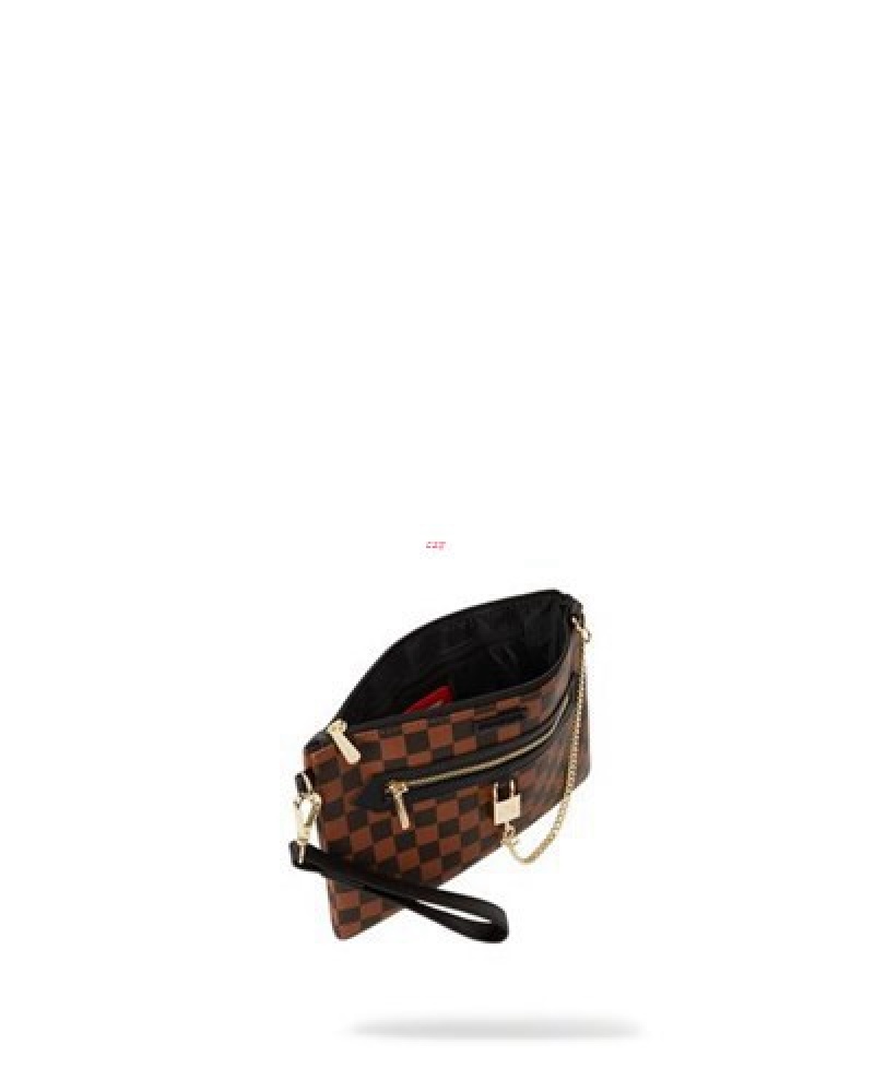 Brown Sprayground Henny Lock Sharks In Paris Crossover Clutch Bag | 86541-ADXY