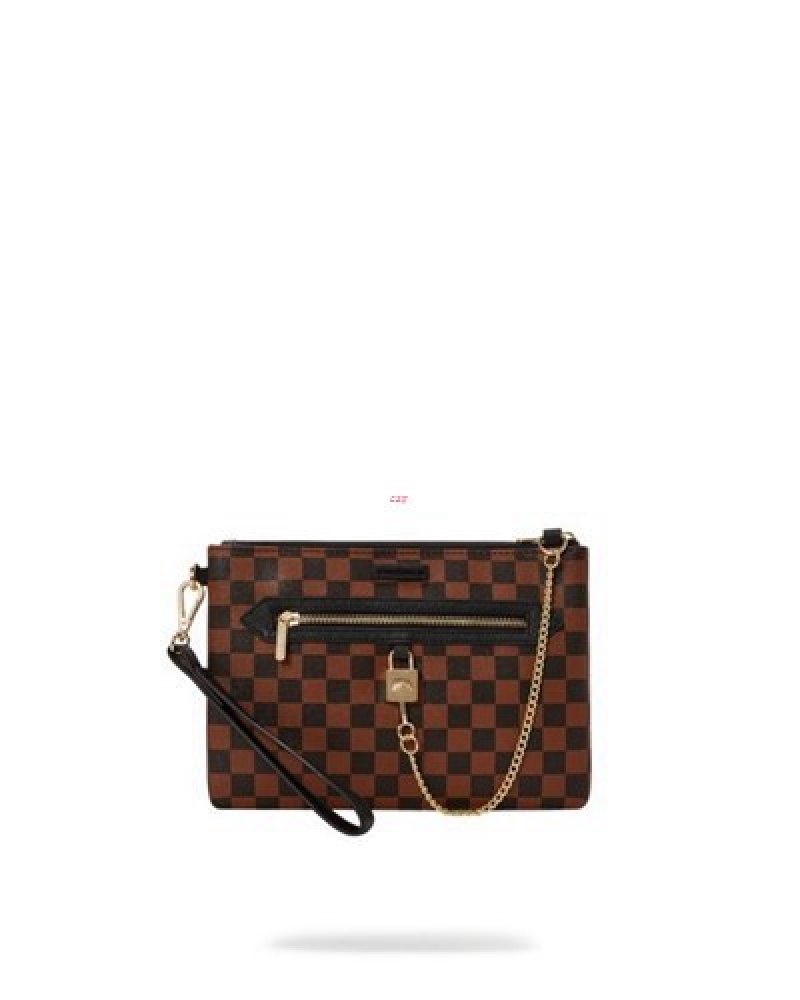 Brown Sprayground Henny Lock Sharks In Paris Crossover Clutch Bag | 86541-ADXY