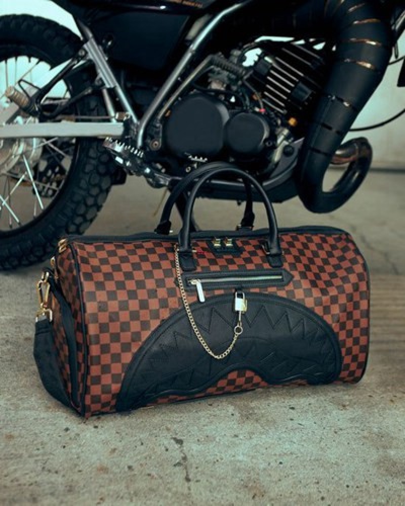 Brown Sprayground Henny Lock Sharks In Paris Duffle Bags | 24507-WDJI