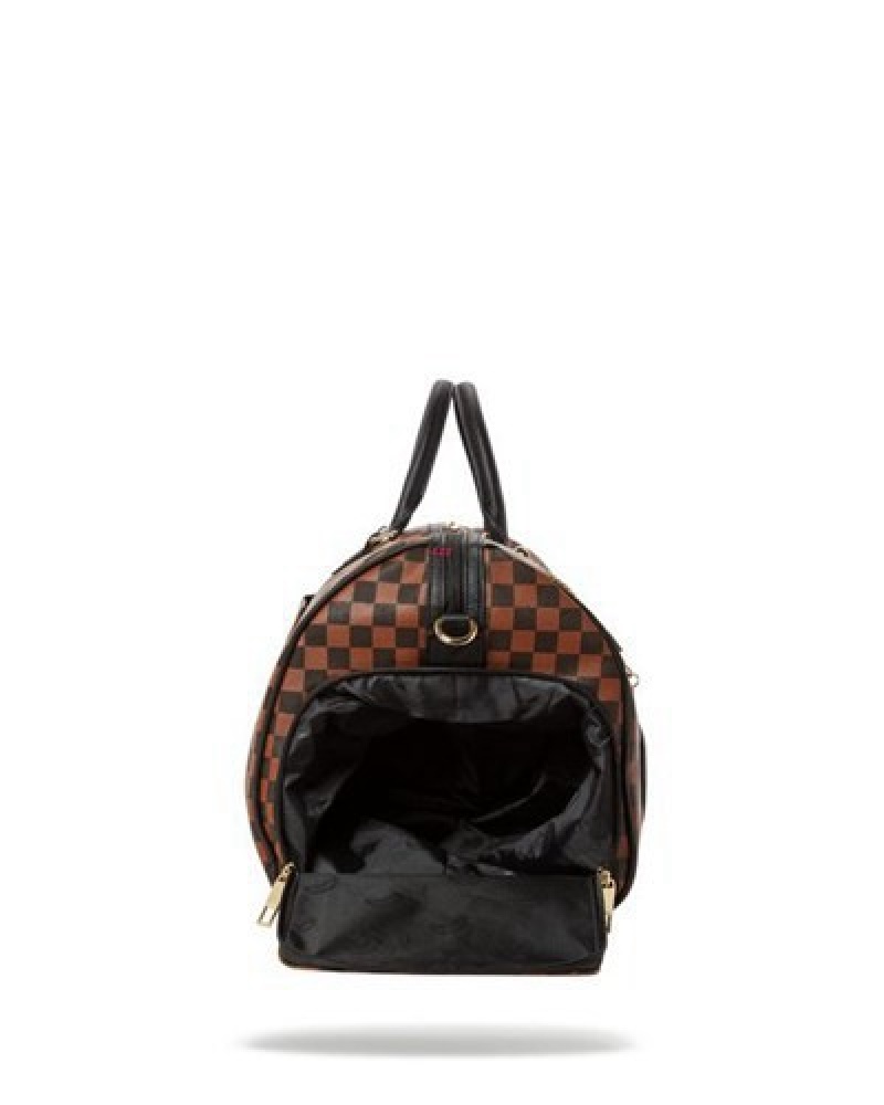 Brown Sprayground Henny Lock Sharks In Paris Duffle Bags | 24507-WDJI