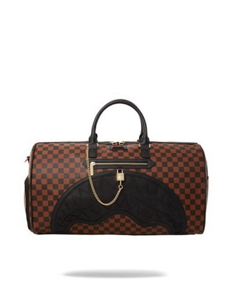 Brown Sprayground Henny Lock Sharks In Paris Duffle Bags | 24507-WDJI