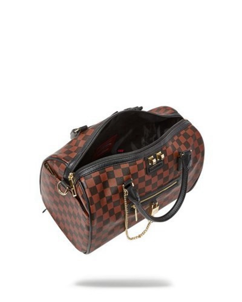 Brown Sprayground Henny Lock Sharks In Paris Mini Duffle Bags | 87413-GNTL