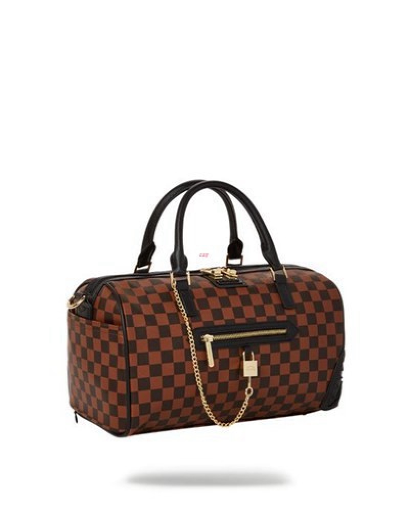 Brown Sprayground Henny Lock Sharks In Paris Mini Duffle Bags | 87413-GNTL