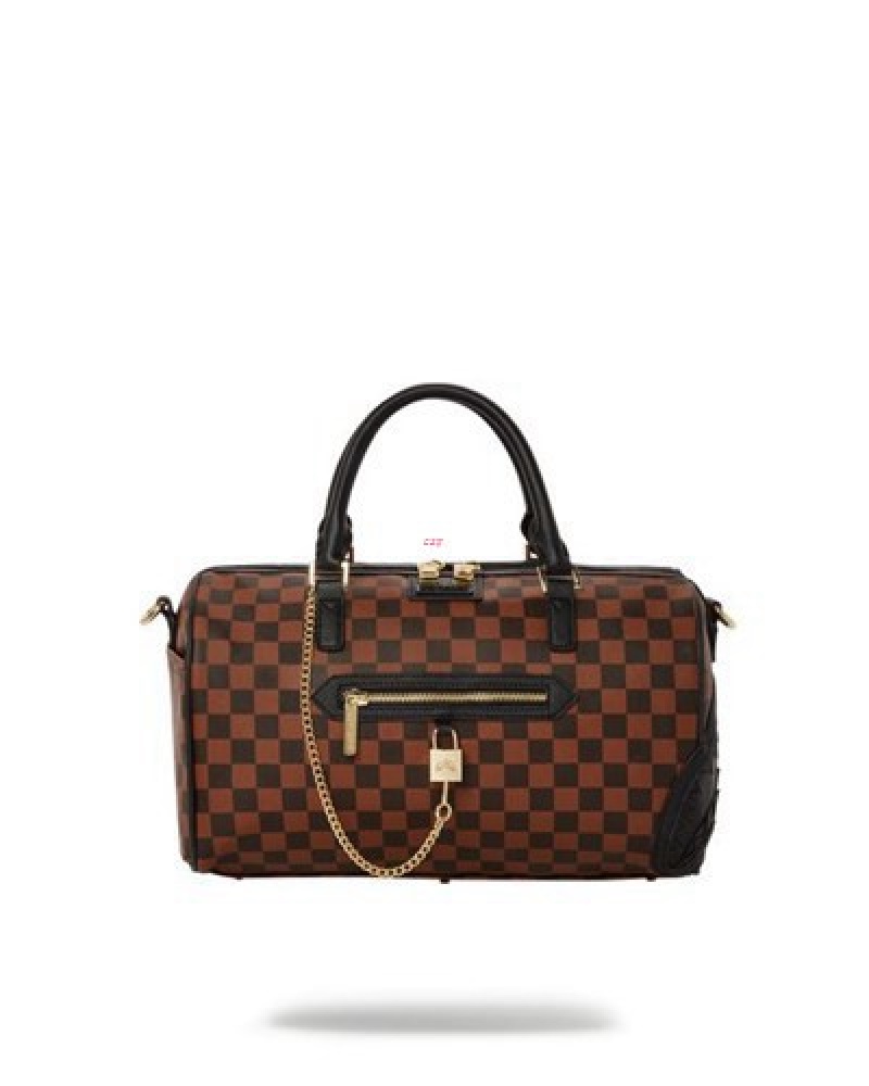 Brown Sprayground Henny Lock Sharks In Paris Mini Duffle Bags | 87413-GNTL