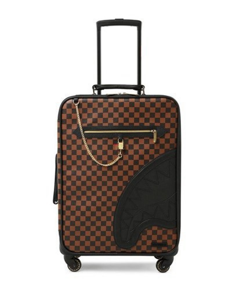 Brown Sprayground Henny Lock Sharks In Paris Jetsetter Carry-on Luggage | 01526-MJNW