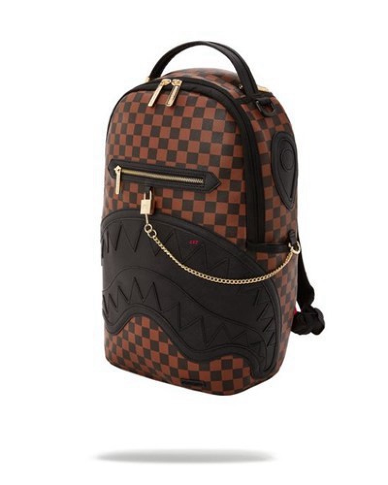 Brown Sprayground Henny Lock Sharks In Paris (Dlxv) Backpacks | 79104-DYMP