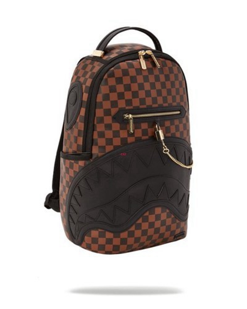 Brown Sprayground Henny Lock Sharks In Paris (Dlxv) Backpacks | 79104-DYMP