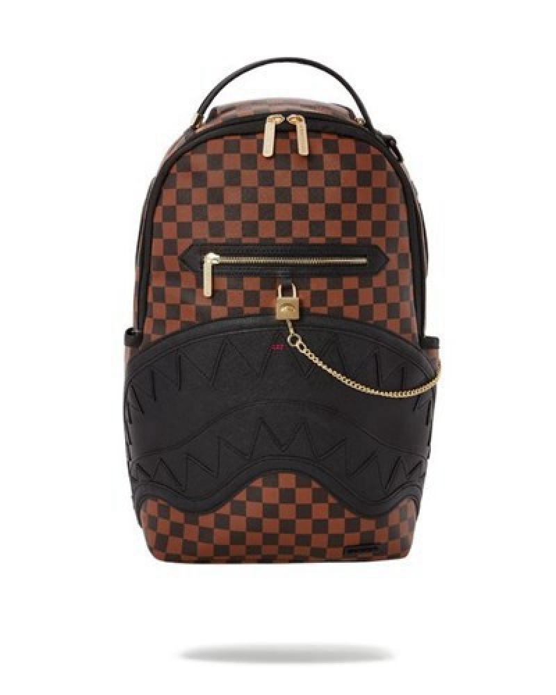 Brown Sprayground Henny Lock Sharks In Paris (Dlxv) Backpacks | 79104-DYMP