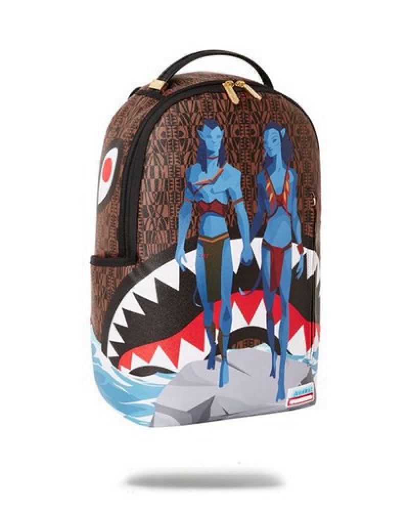 Brown Sprayground Jake And Neytiri Sharks In Pandora Backpacks | 31465-HVTE