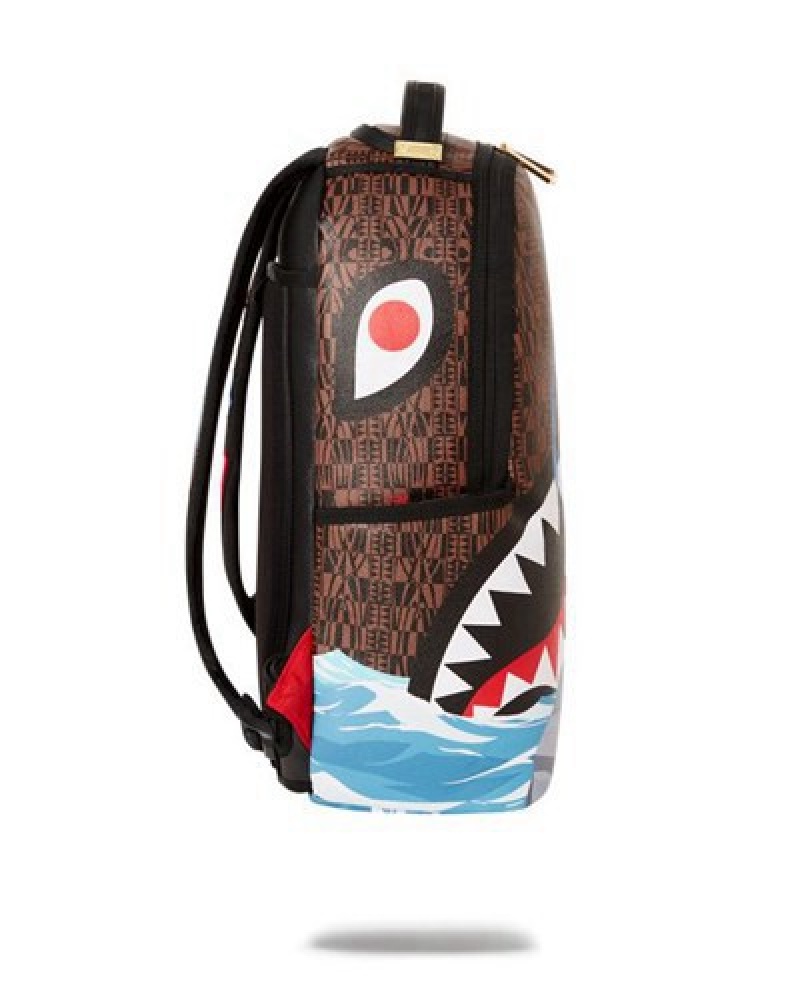 Brown Sprayground Jake And Neytiri Sharks In Pandora Backpacks | 31465-HVTE