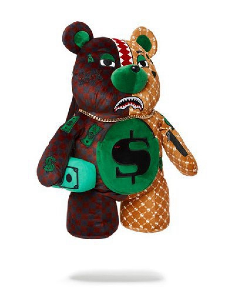 Brown Sprayground Money Bear Teddybear Paris Vs Florence Backpacks | 47093-IMXQ