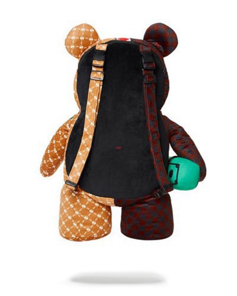 Brown Sprayground Money Bear Teddybear Paris Vs Florence Backpacks | 47093-IMXQ