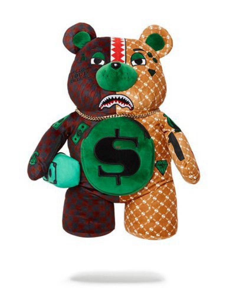 Brown Sprayground Money Bear Teddybear Paris Vs Florence Backpacks | 47093-IMXQ