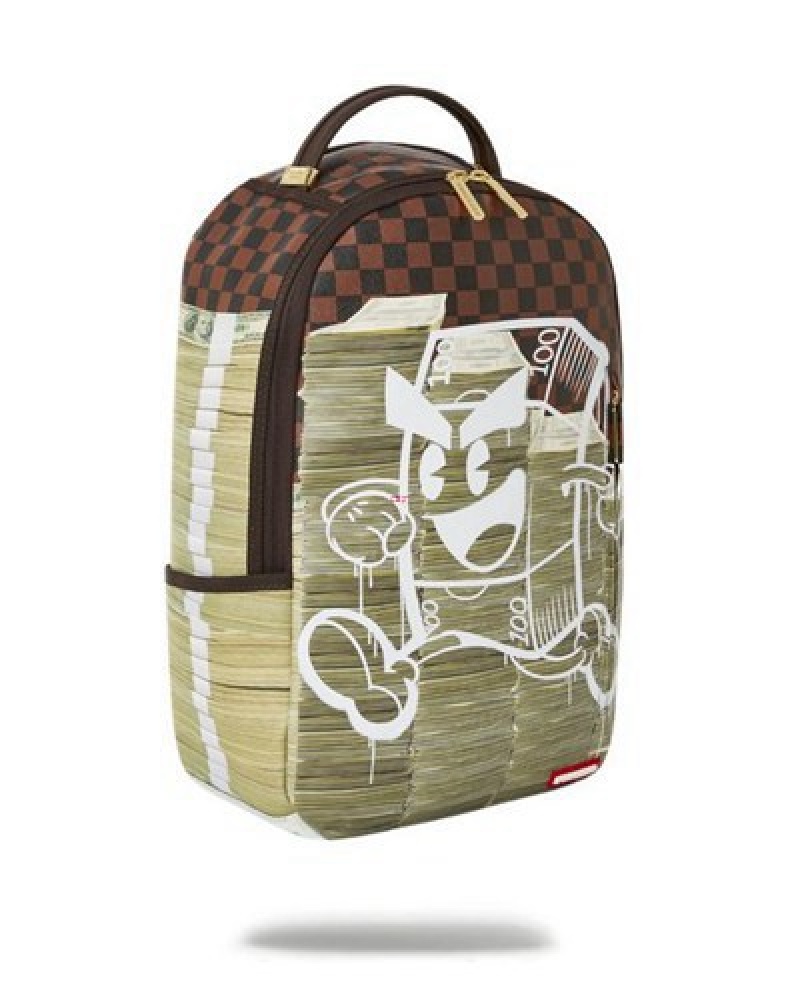 Brown Sprayground Money On The Run (Dlxv) Backpacks | 51890-KWPZ