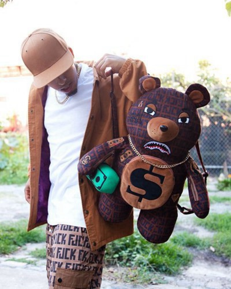 Brown Sprayground Offended Moneybear Teddybear Backpacks | 60918-HRNW