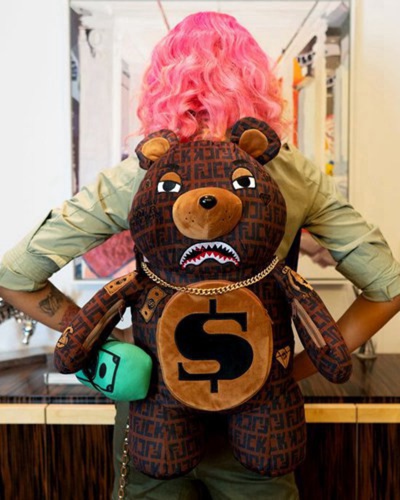 Brown Sprayground Offended Moneybear Teddybear Backpacks | 60918-HRNW