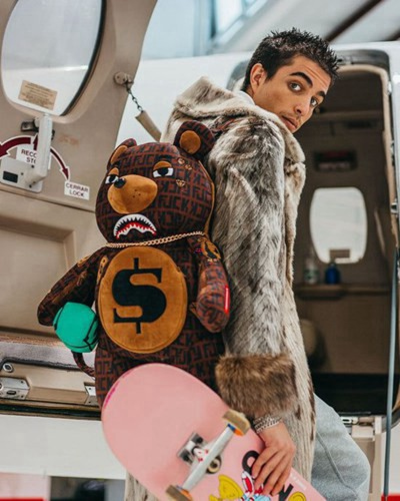 Brown Sprayground Offended Moneybear Teddybear Backpacks | 60918-HRNW