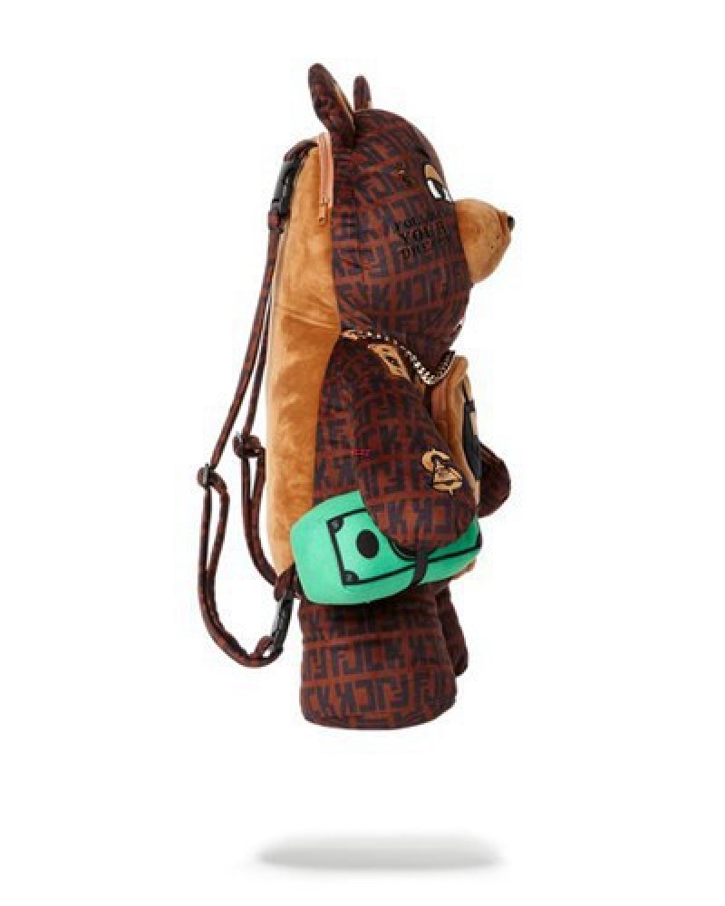 Brown Sprayground Offended Moneybear Teddybear Backpacks | 60918-HRNW