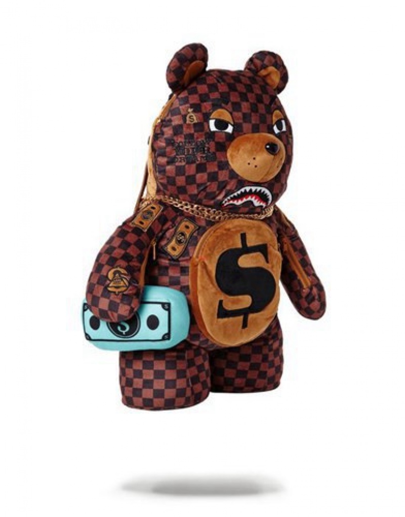 Brown Sprayground Paris Bear (Teddy Bear) Backpacks | 81205-TKJI