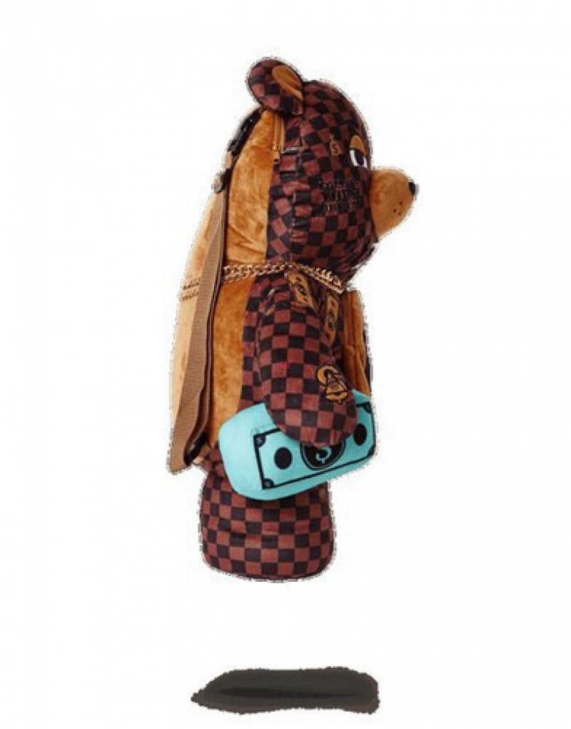 Brown Sprayground Paris Bear (Teddy Bear) Backpacks | 81205-TKJI