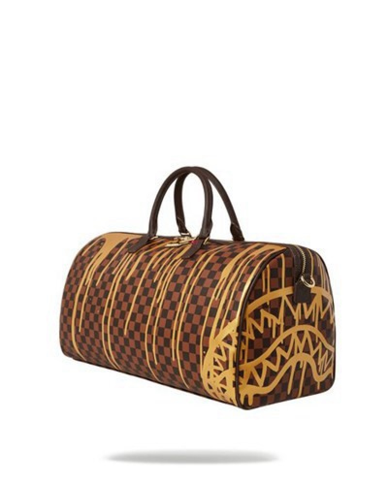 Brown Sprayground Paris Paint Emperor Duffle Bags | 90367-KHUX