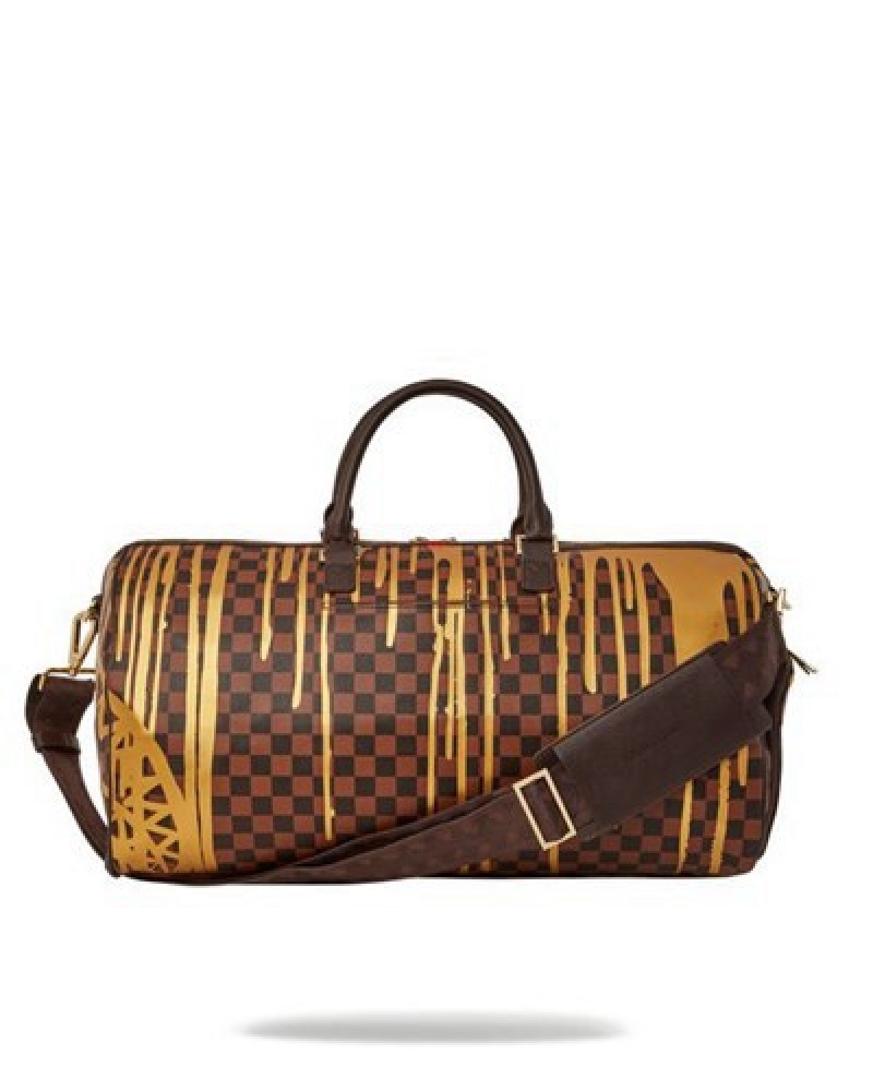 Brown Sprayground Paris Paint Emperor Duffle Bags | 90367-KHUX