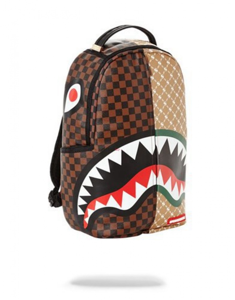 Brown Sprayground Paris Vs Florence Shark Backpacks | 92708-CODJ