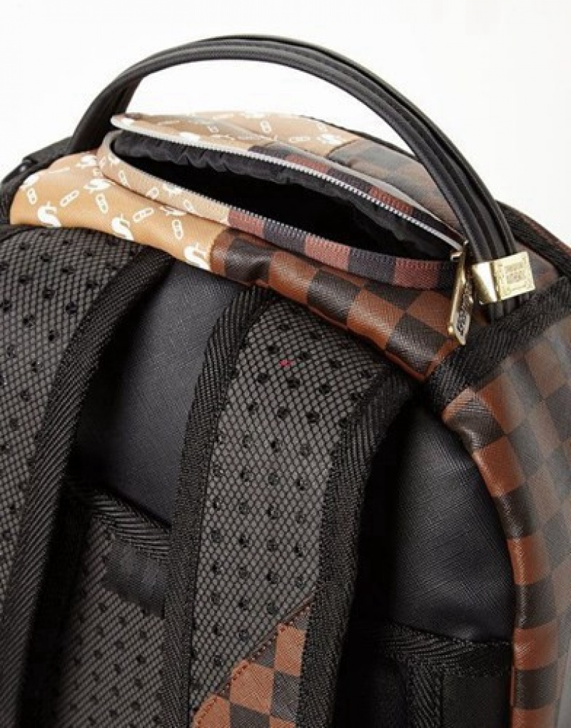 Brown Sprayground Paris Vs Florence Shark Backpacks | 92708-CODJ