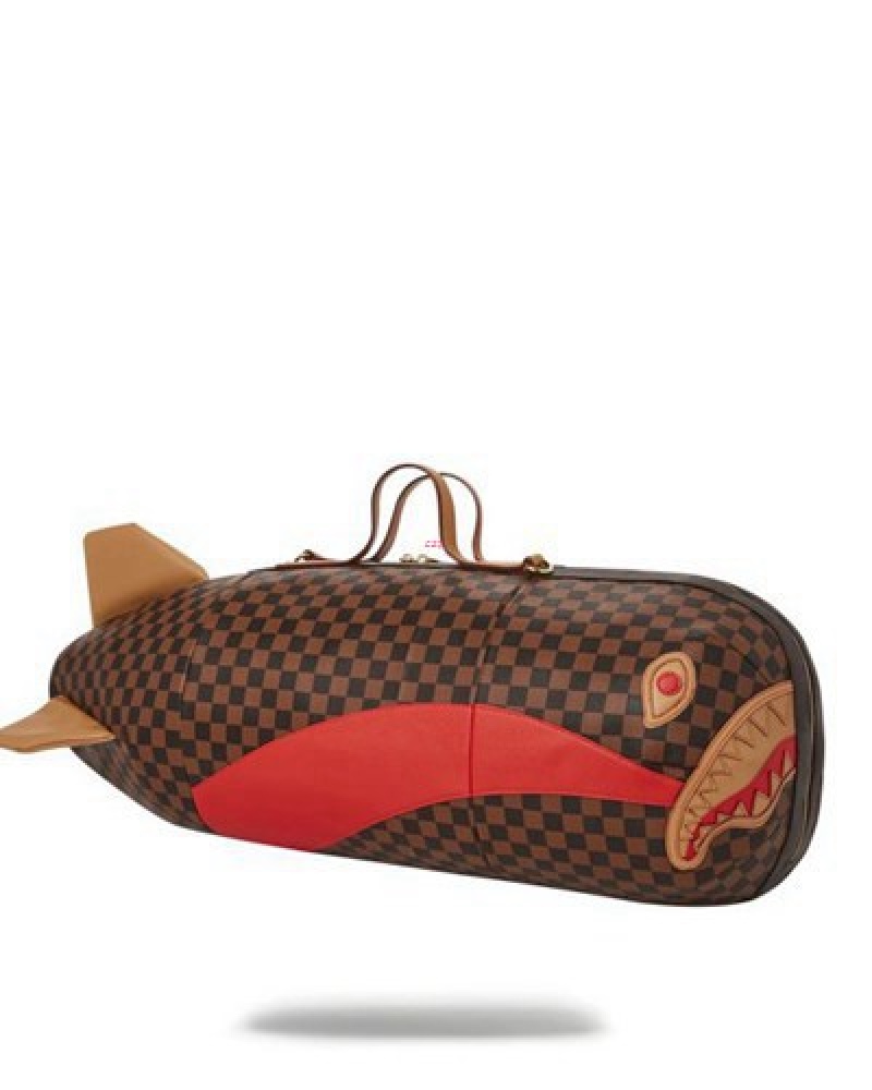 Brown Sprayground Raceway Henny Torpedo Duffle Bags | 16472-YFPX