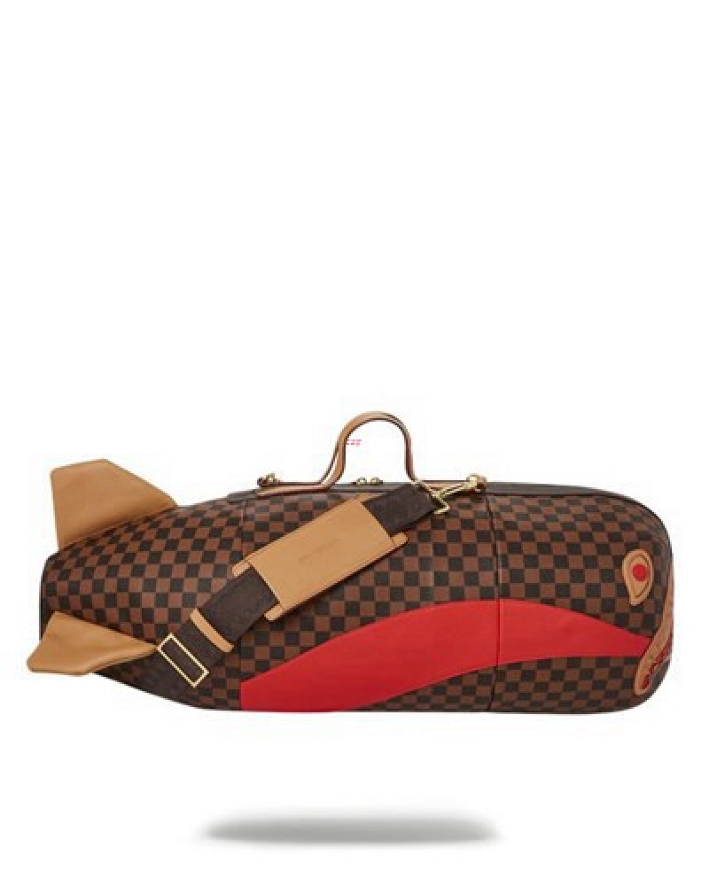 Brown Sprayground Raceway Henny Torpedo Duffle Bags | 16472-YFPX