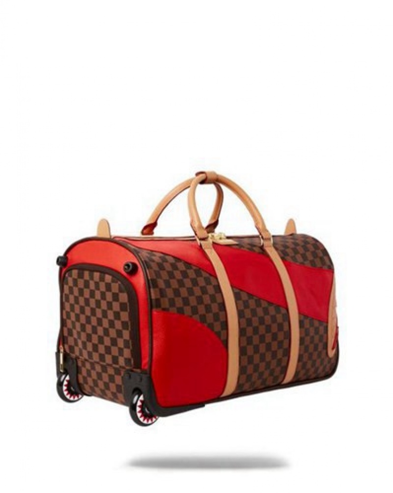 Brown Sprayground Raceway Henny Wheely Duffle Bags | 49608-HDNQ