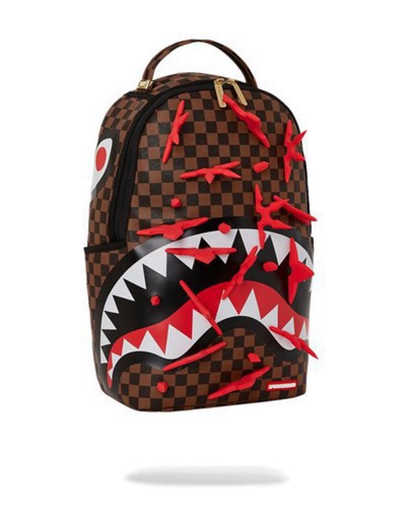 Brown Sprayground Real 3d Ninja Stars Smashed (Dlxv) Backpacks | 30817-DUBE