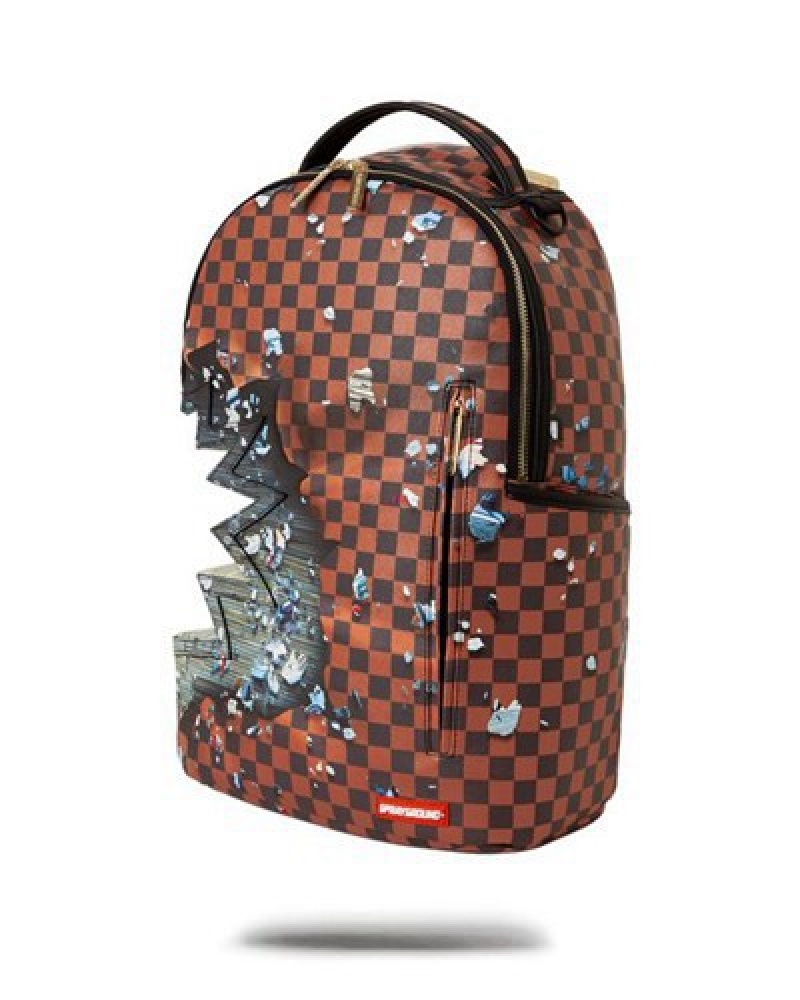 Brown Sprayground Shark Bite Money Explosion Backpacks | 68395-FMLX