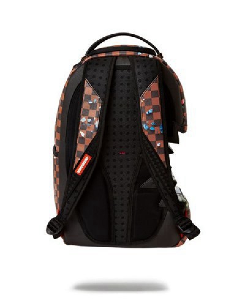 Brown Sprayground Shark Bite Money Explosion Backpacks | 68395-FMLX