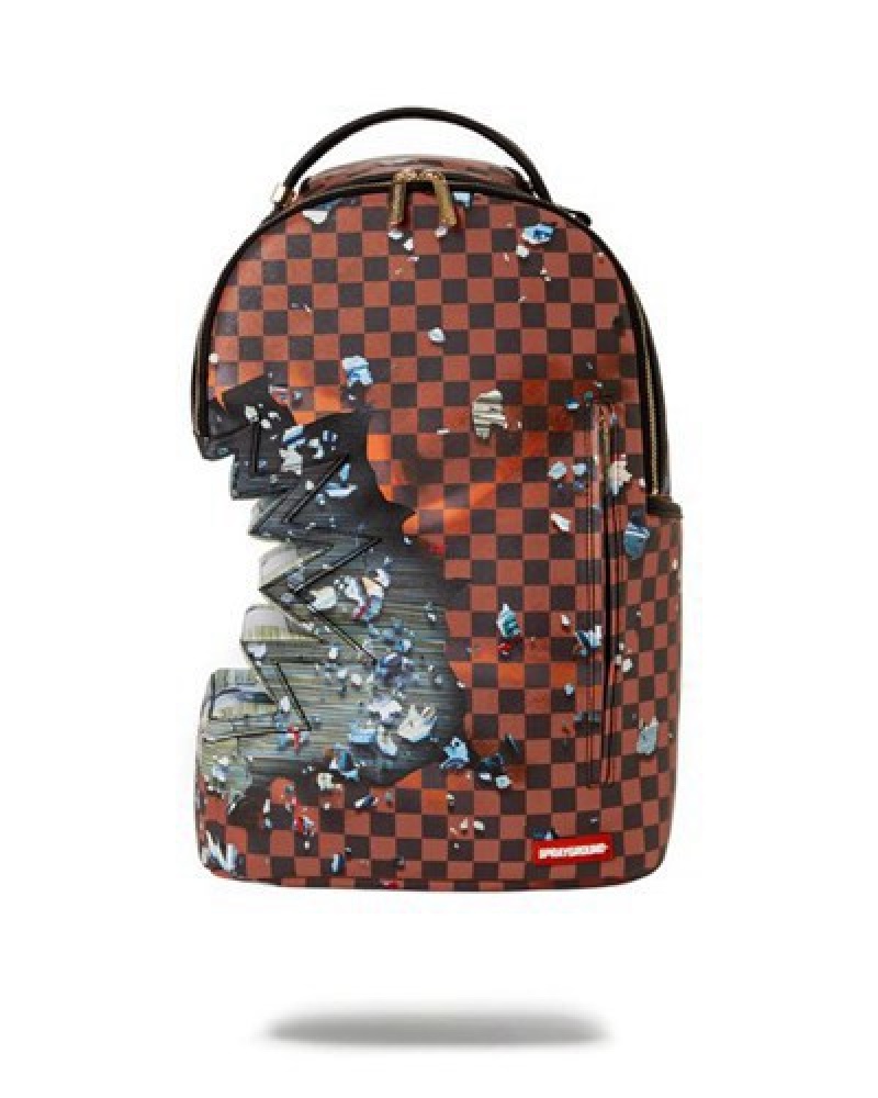 Brown Sprayground Shark Bite Money Explosion Backpacks | 68395-FMLX