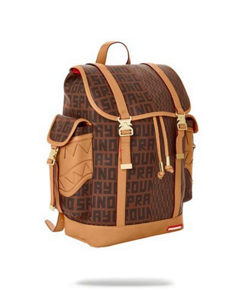 Brown Sprayground Sharkfinity Monte Carlo Backpacks | 64539-VIDC