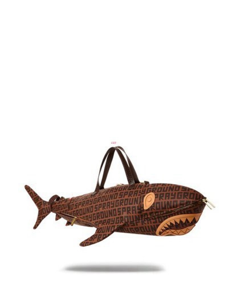 Brown Sprayground Sharkfinity Shark Shape Duffle Bags | 36291-IXZA