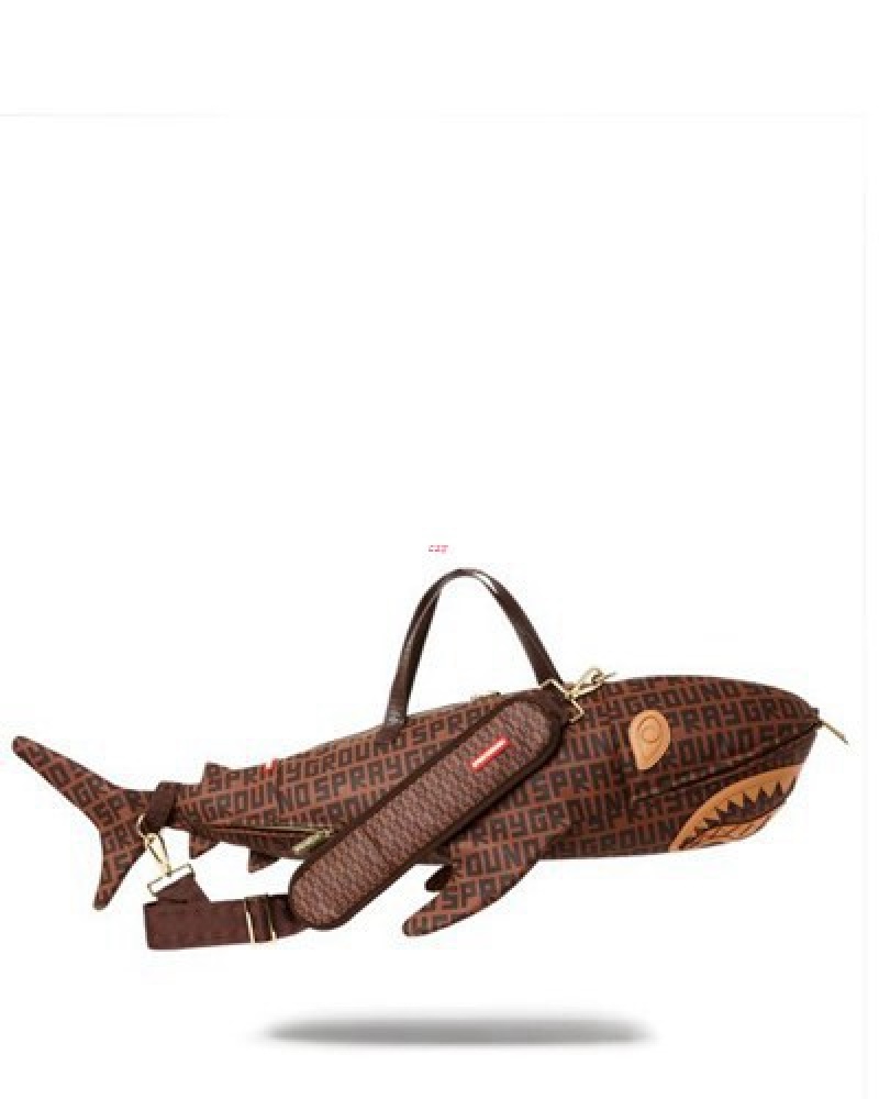 Brown Sprayground Sharkfinity Shark Shape Duffle Bags | 36291-IXZA