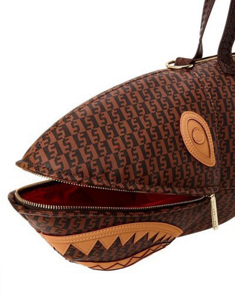 Brown Sprayground Sharkfinity Shark Shape Duffle Bags | 36291-IXZA