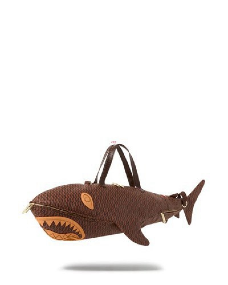 Brown Sprayground Sharkfinity Shark Shape Duffle Bags | 36291-IXZA