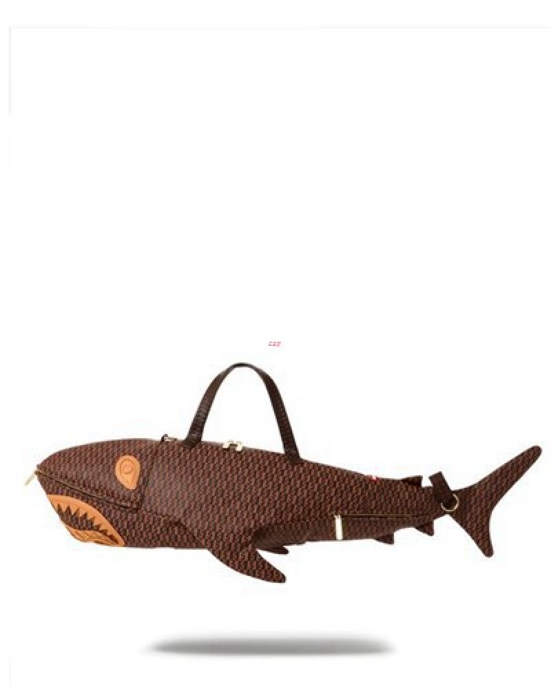 Brown Sprayground Sharkfinity Shark Shape Duffle Bags | 36291-IXZA