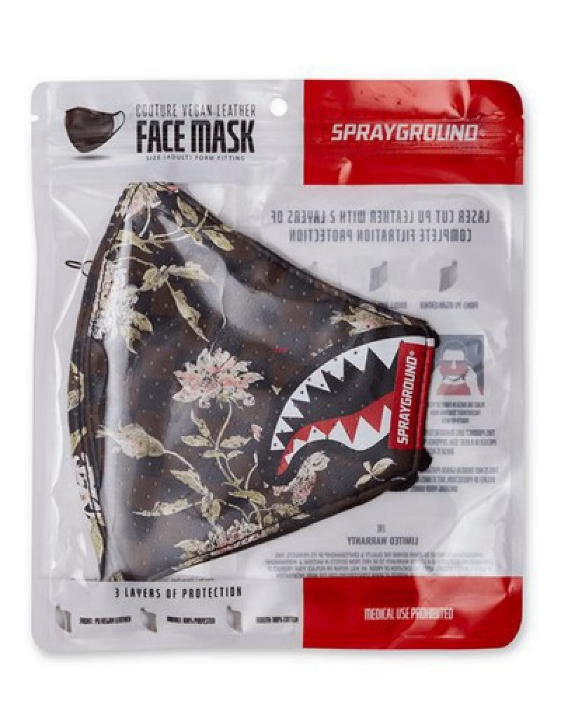 Brown Sprayground Sharkflower Vegan Leather Face Masks | 82049-IGYT