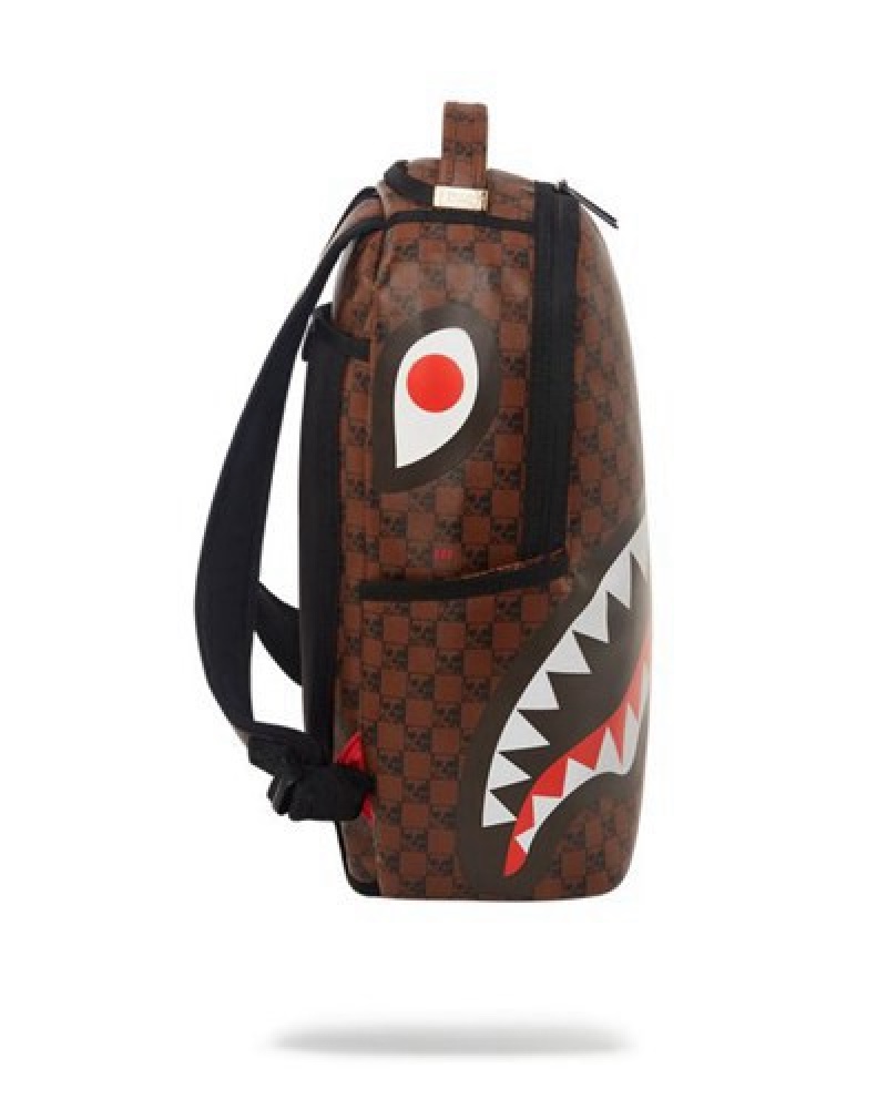 Brown Sprayground Sharks And Skulls (Dlxv) Backpacks | 50839-GRJX