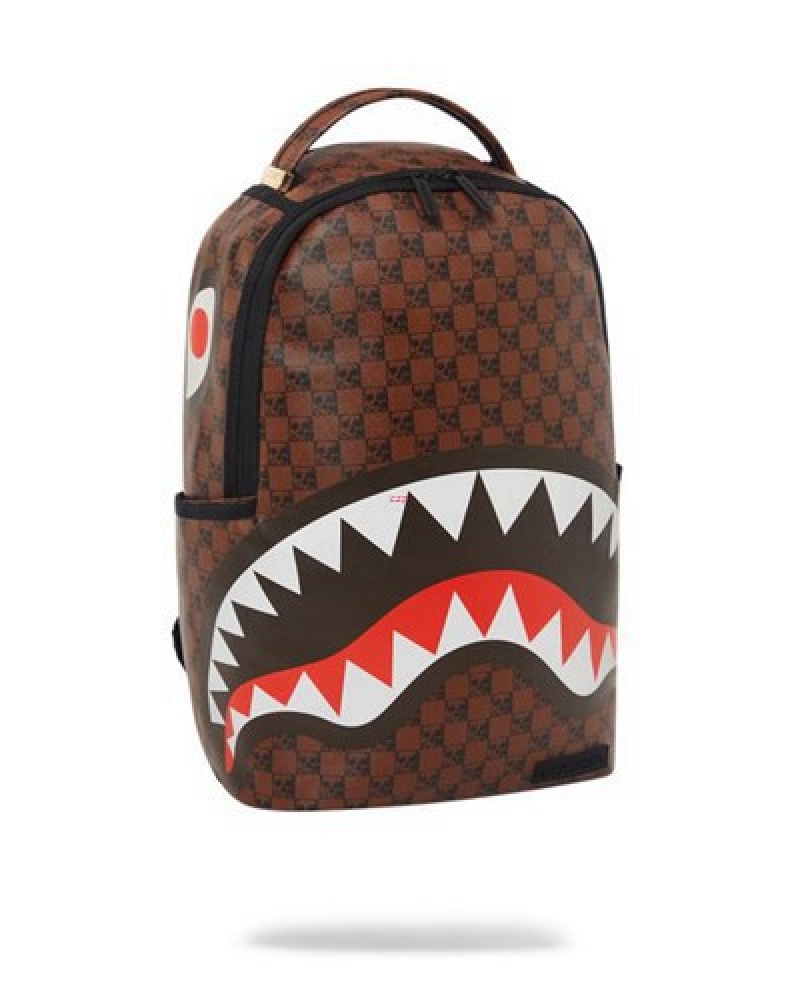 Brown Sprayground Sharks And Skulls (Dlxv) Backpacks | 50839-GRJX