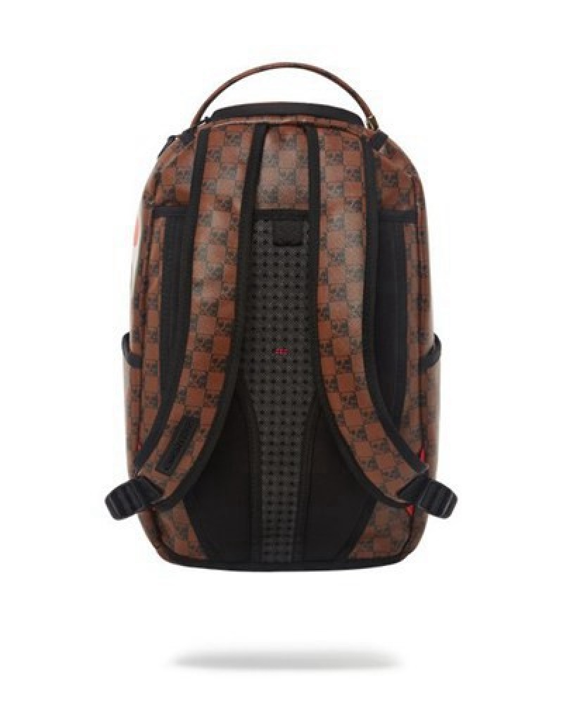 Brown Sprayground Sharks And Skulls (Dlxv) Backpacks | 50839-GRJX