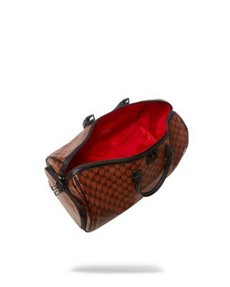 Brown Sprayground Sharks And Skulls Duffle Bags | 18740-QVBE